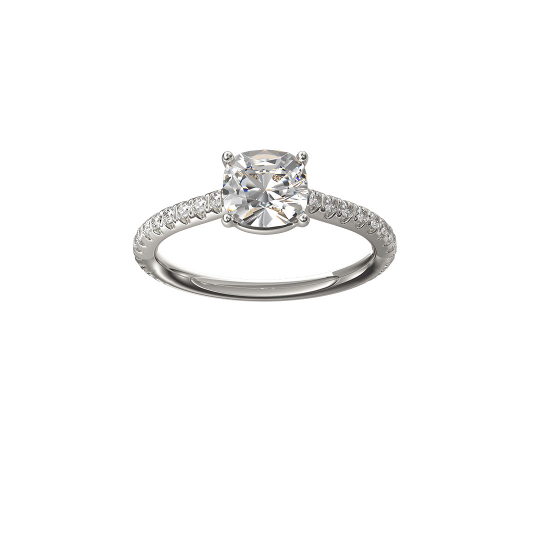 Solitaire Absolue 1ct pavé Coussin - Or blanc 18k - diamant éthique - Loyale Paris