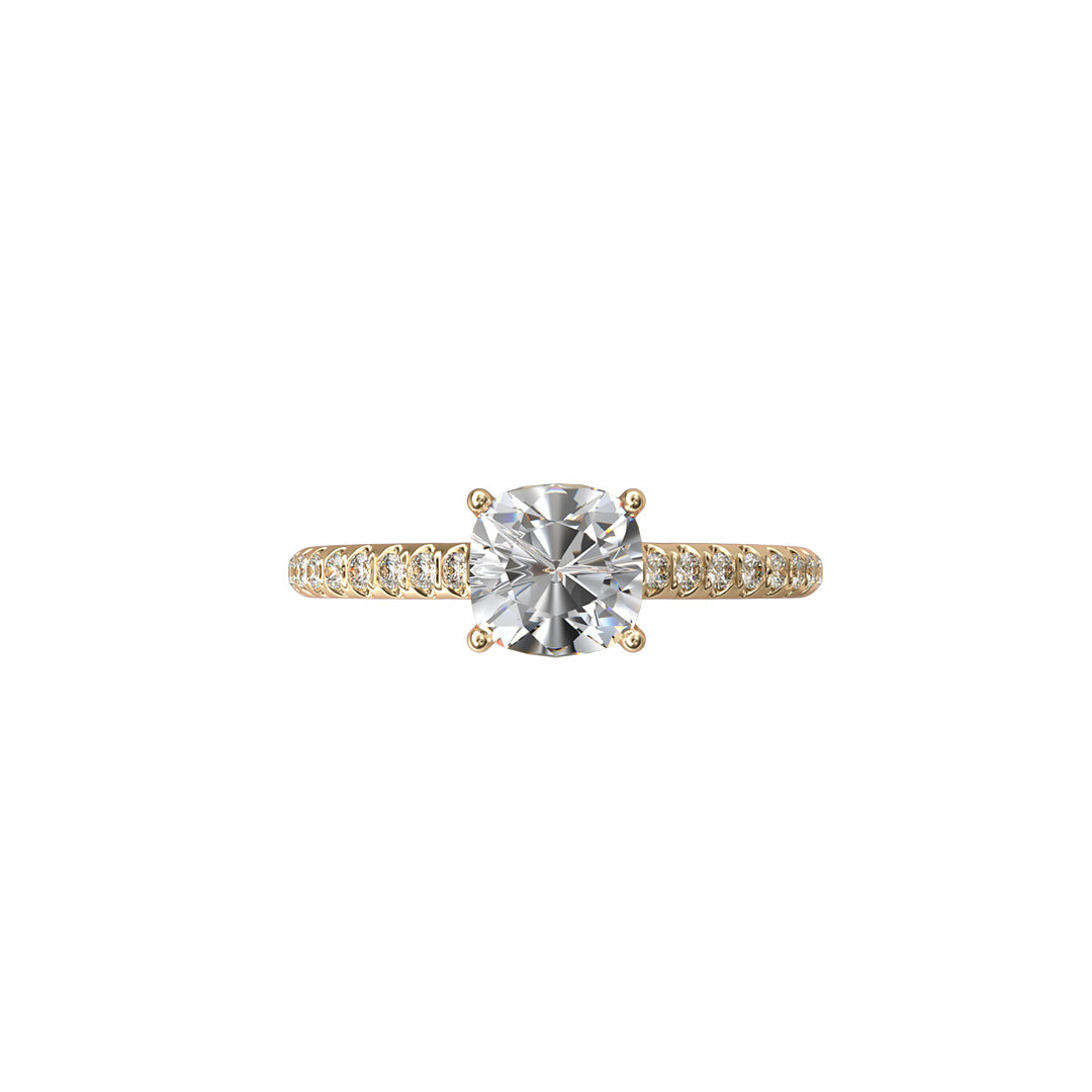 Solitaire Absolue 1ct pavé Coussin - Or jaune 18k - diamant éthique - Loyale Paris
