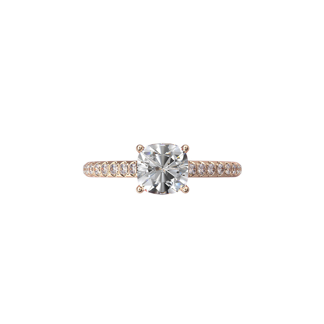Solitaire Absolue 1ct pavé Coussin - Or rose 18k - diamant éthique - Loyale Paris