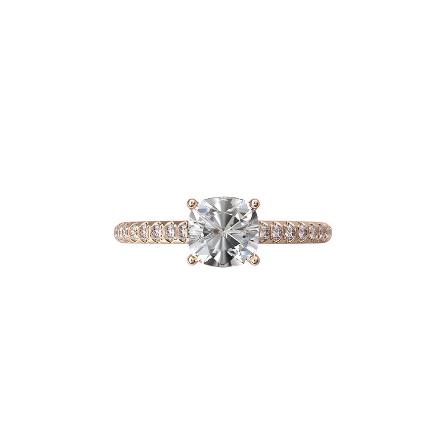 Solitaire Absolue 1ct pavé Coussin - Or rose 18k - diamant éthique - Loyale Paris