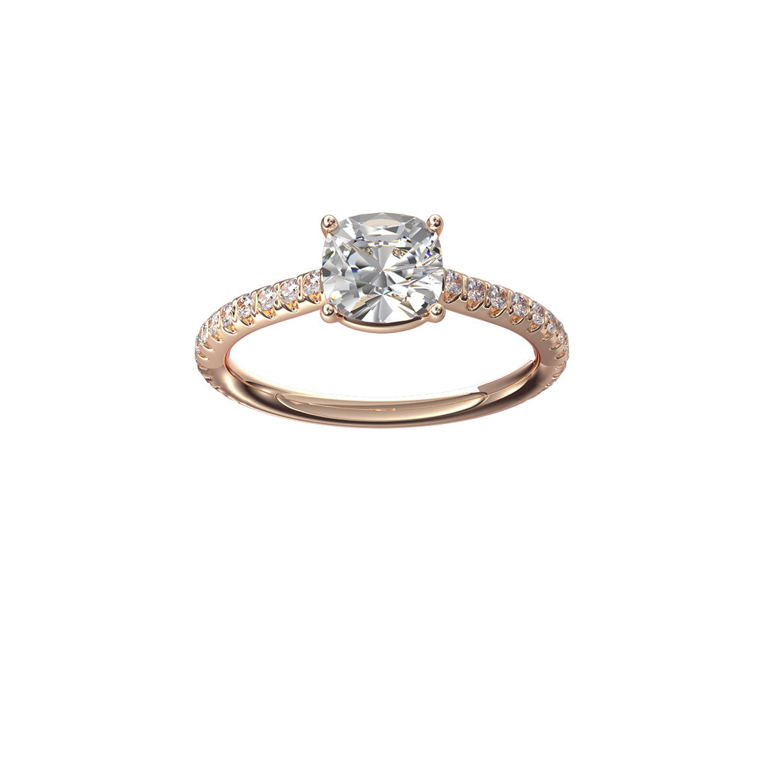 Solitaire Absolue 1ct pavé Coussin - Or rose 18k - diamant éthique - Loyale Paris