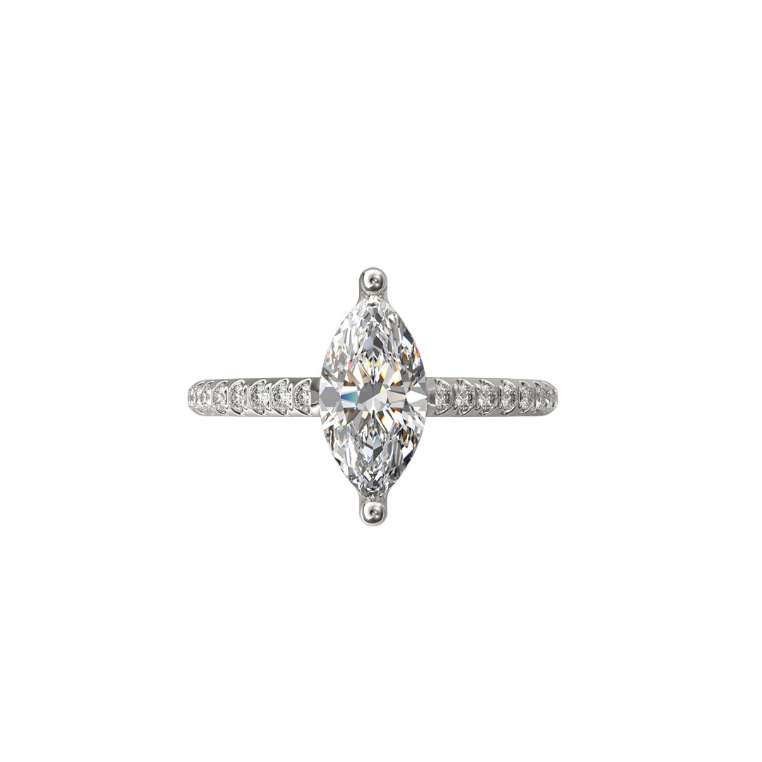 Solitaire Absolue 1ct pavé Marquise - Or blanc 18k - diamant éthique - Loyale Paris