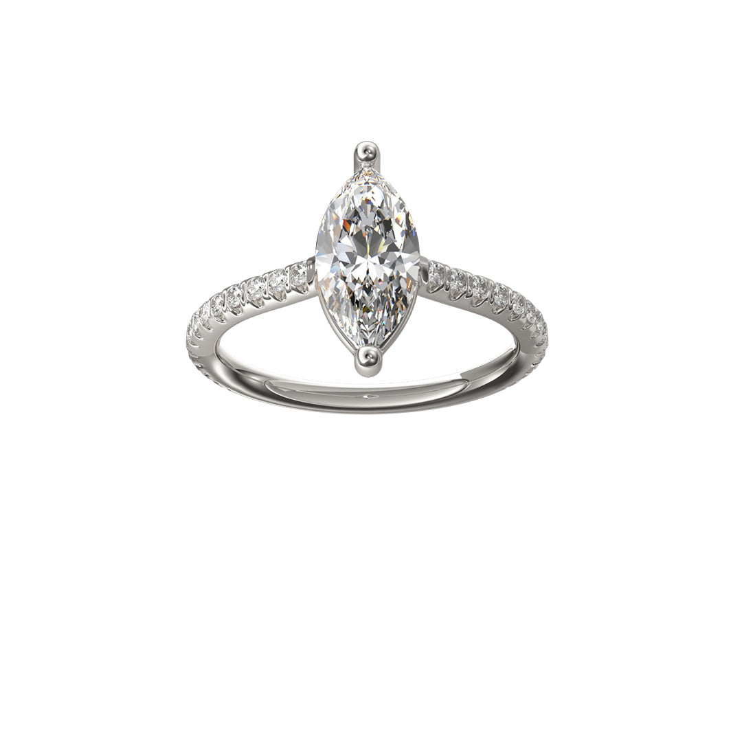 Solitaire Absolue 1ct pavé Marquise - Or blanc 18k - diamant éthique - Loyale Paris