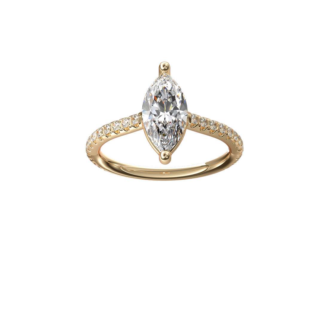 Solitaire Absolue 1ct pavé Marquise - Or jaune 18k - diamant éthique - Loyale Paris