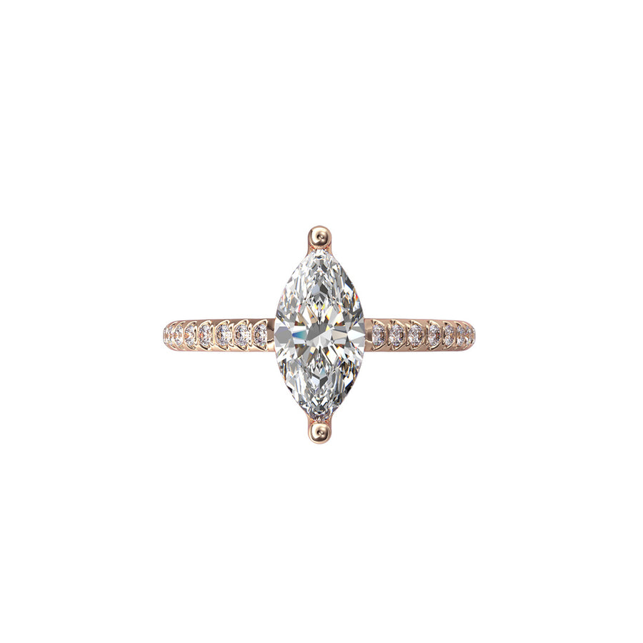 Solitaire Absolue 1ct pavé Marquise - Or rose 18k - diamant éthique - Loyale Paris