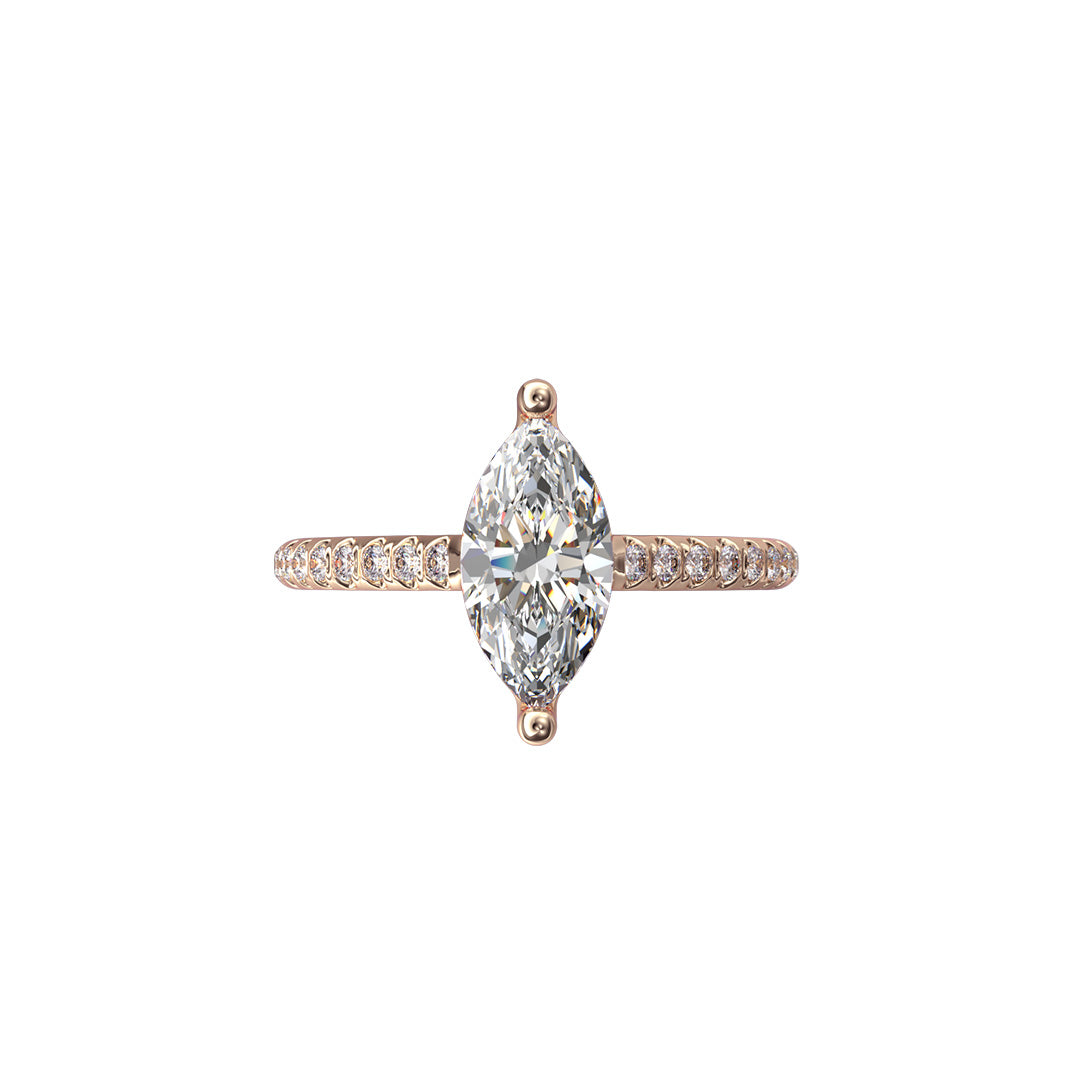 Solitaire Absolue 1ct pavé Marquise - Or rose 18k - diamant éthique - Loyale Paris