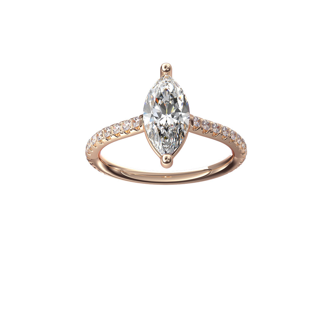 Solitaire Absolue 1ct pavé Marquise - Or rose 18k - diamant éthique - Loyale Paris