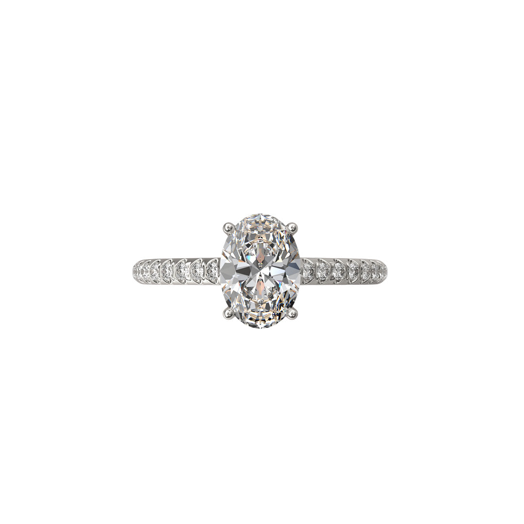 Solitaire Absolue 1ct pavé Ovale - Or blanc 18k - diamant éthique - Loyale Paris