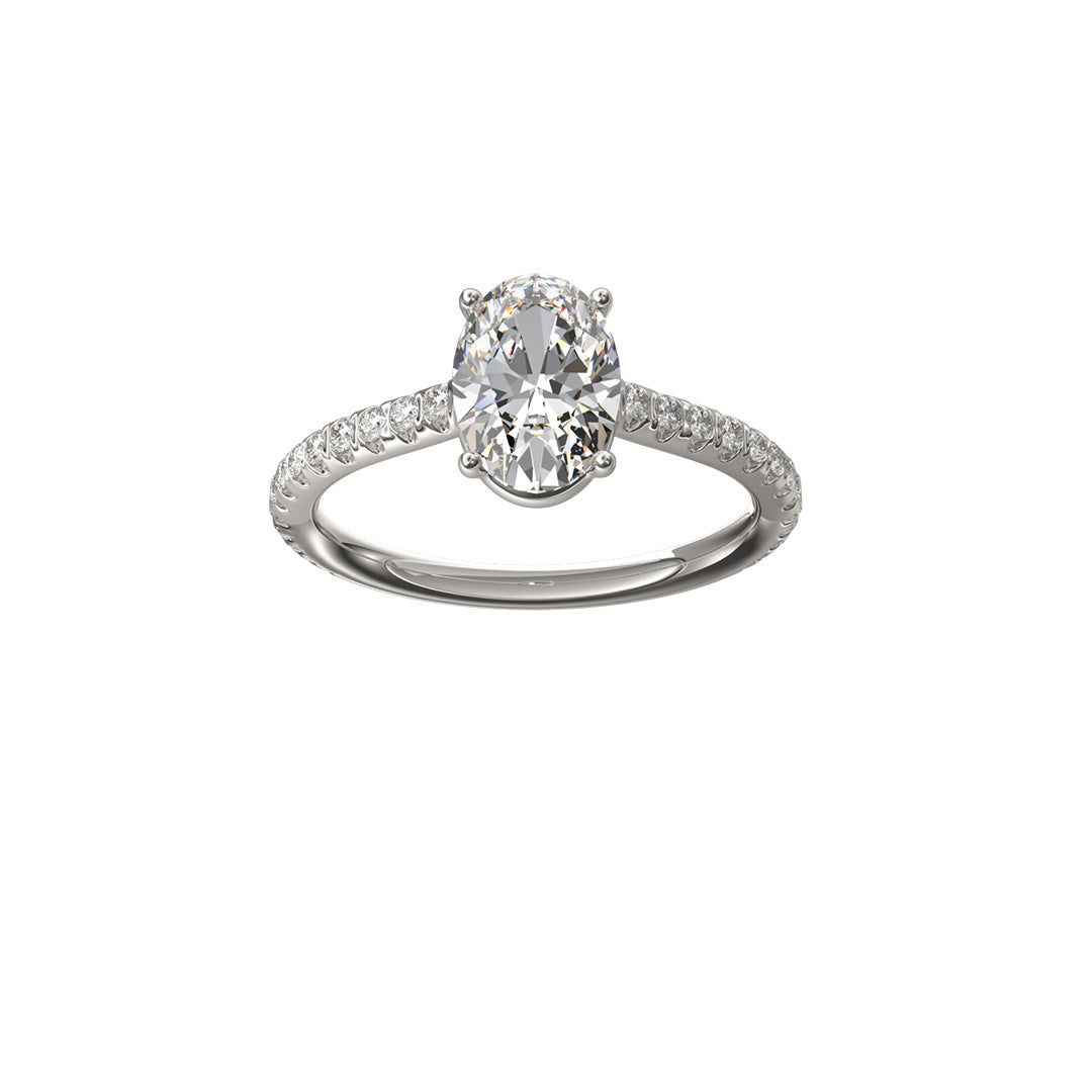 Solitaire Absolue 1ct pavé Ovale - Or blanc 18k - diamant éthique - Loyale Paris