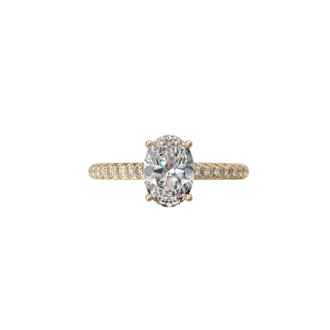 Solitaire Absolue 1ct pavé Ovale - Or jaune 18k - diamant éthique - Loyale Paris