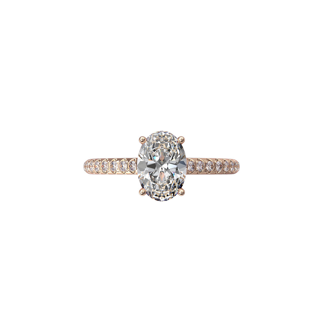 Solitaire Absolue 1ct pavé Ovale - Or rose 18k - diamant éthique - Loyale Paris