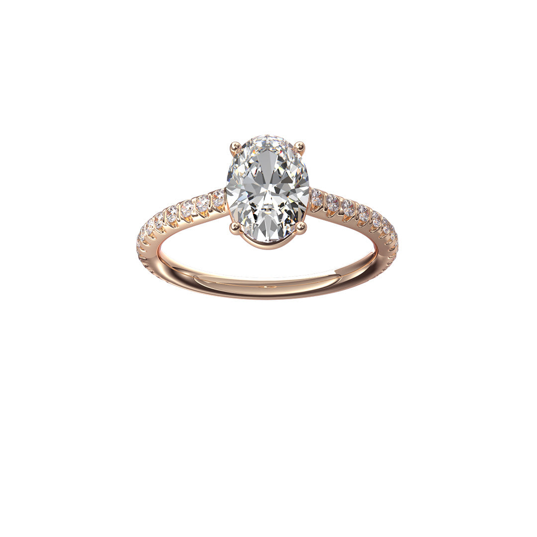 Solitaire Absolue 1ct pavé Ovale - Or rose 18k - diamant éthique - Loyale Paris