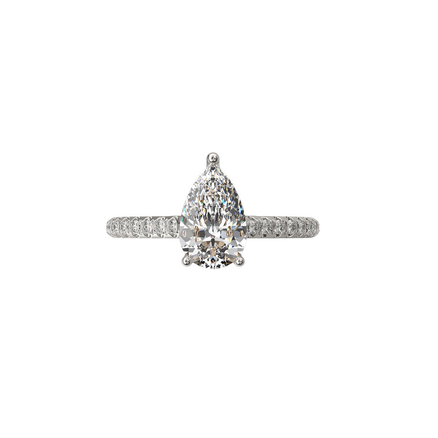 Solitaire Absolue 1ct pavé Poire - Or blanc 18k - diamant éthique - Loyale Paris