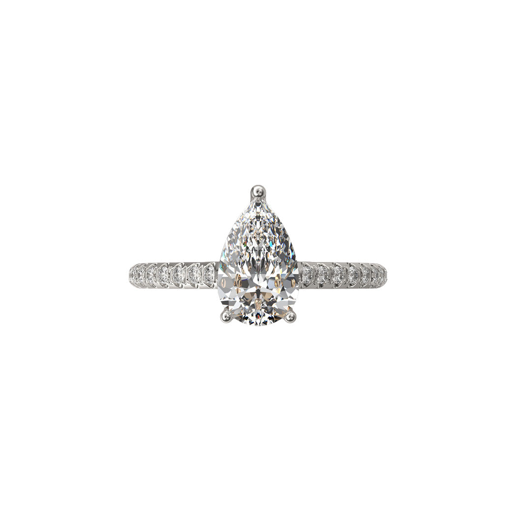Solitaire Absolue 1ct pavé Poire - Or blanc 18k - diamant éthique - Loyale Paris
