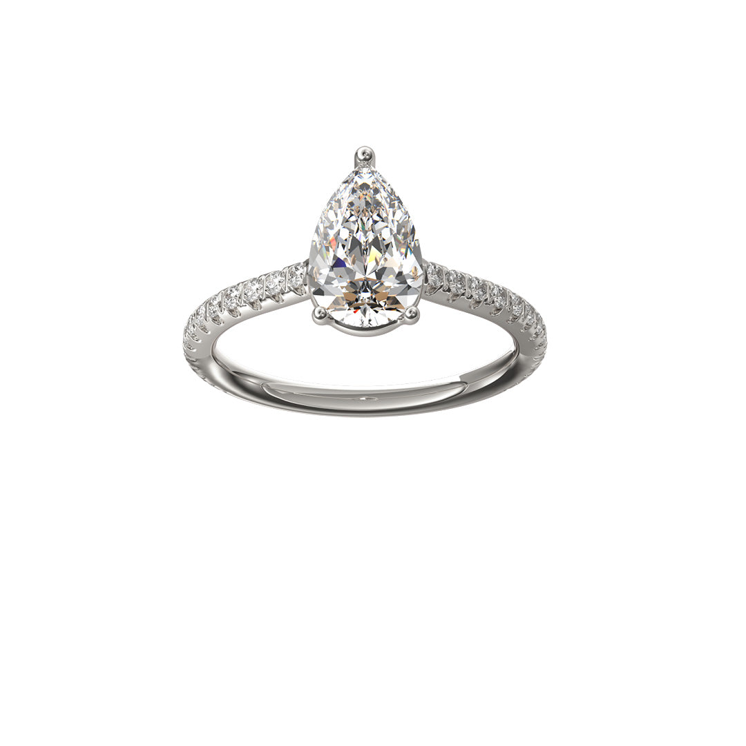 Solitaire Absolue 1ct pavé Poire - Or blanc 18k - diamant éthique - Loyale Paris