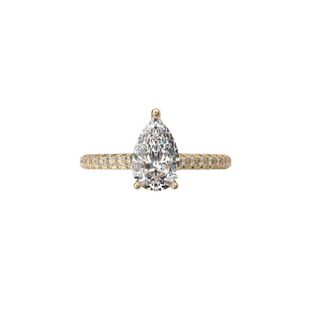 Solitaire Absolue 1ct pavé Poire - Or jaune 18k - diamant éthique - Loyale Paris