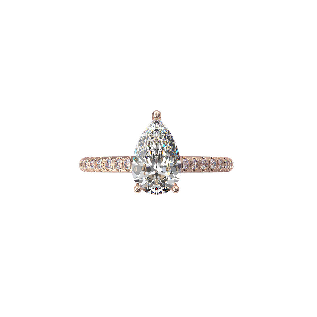 Solitaire Absolue 1ct pavé Poire - Or rose 18k - diamant éthique - Loyale Paris