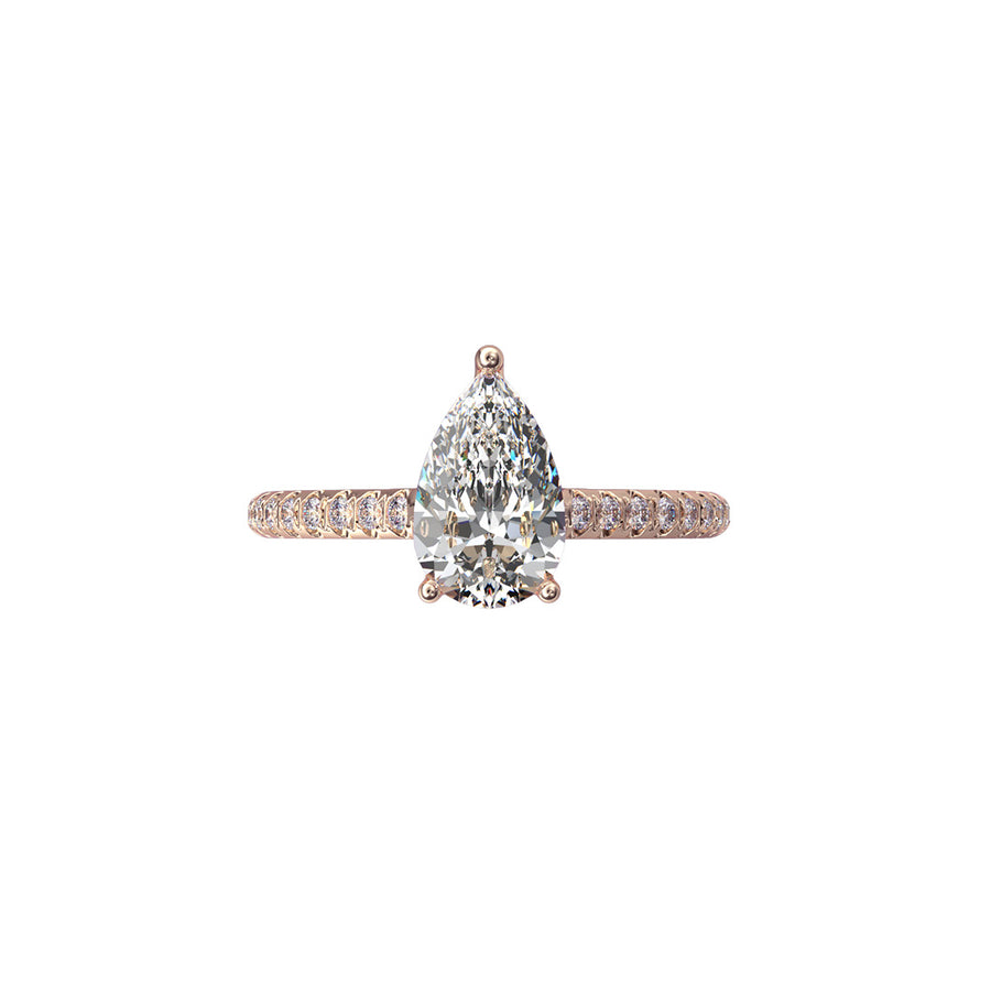Solitaire Absolue 1ct pavé Poire - Or rose 18k - diamant éthique - Loyale Paris