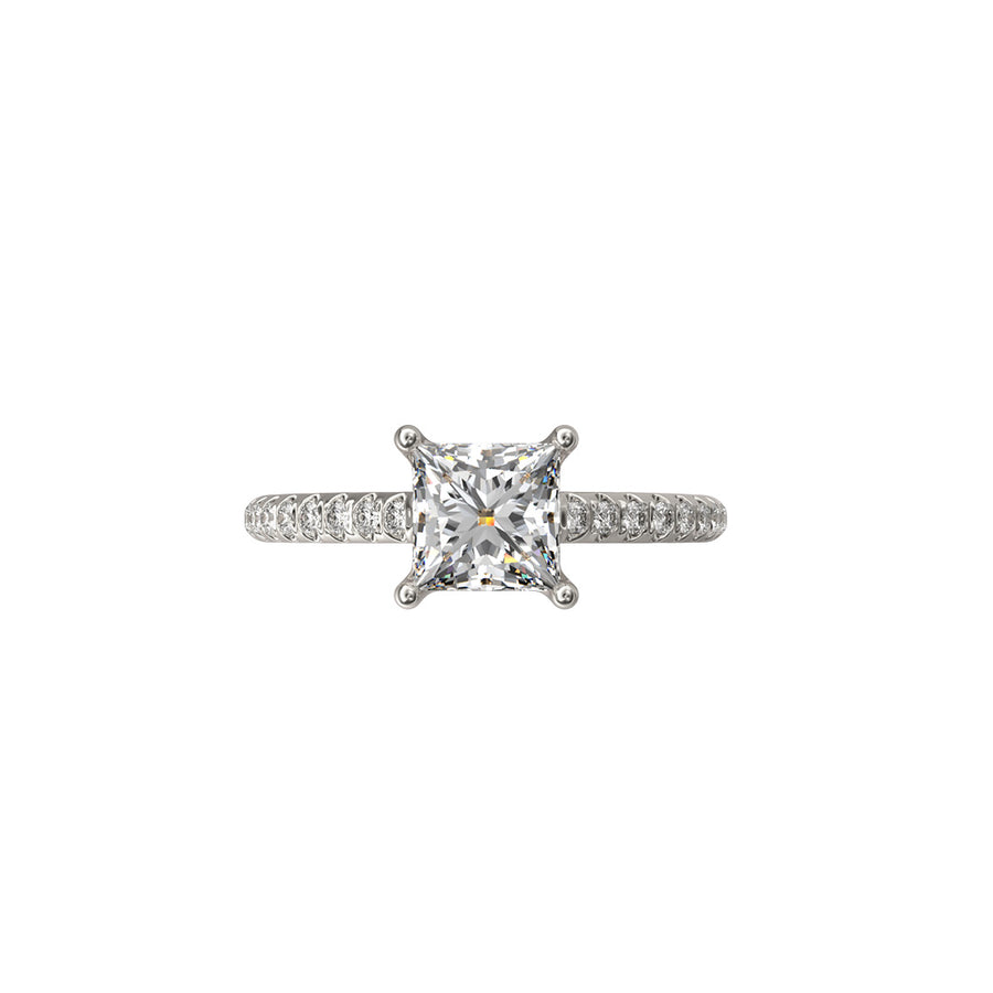 Solitaire Absolue 1ct pavé Princesse - Or blanc 18k - diamant éthique - Loyale Paris