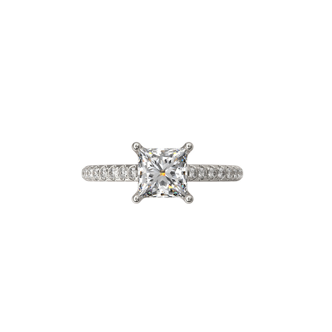 Solitaire Absolue 1ct pavé Princesse - Or blanc 18k - diamant éthique - Loyale Paris