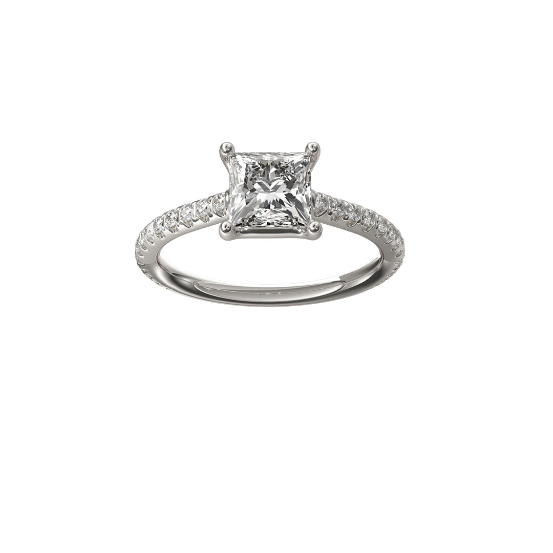 Solitaire Absolue 1ct pavé Princesse - Or blanc 18k - diamant éthique - Loyale Paris