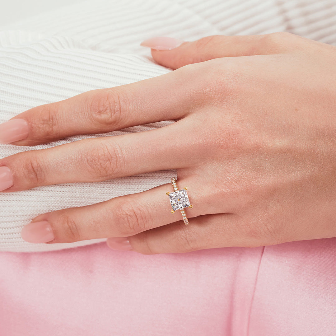 Solitaire Absolue 1ct pavé Princesse - Or blanc 18k - diamant éthique - Loyale Paris