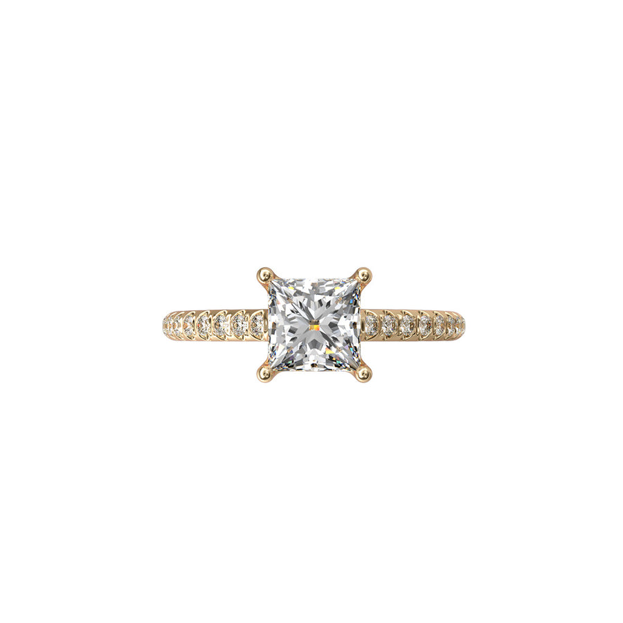 Solitaire Absolue 1ct pavé Princesse - Or jaune 18k - diamant éthique - Loyale Paris