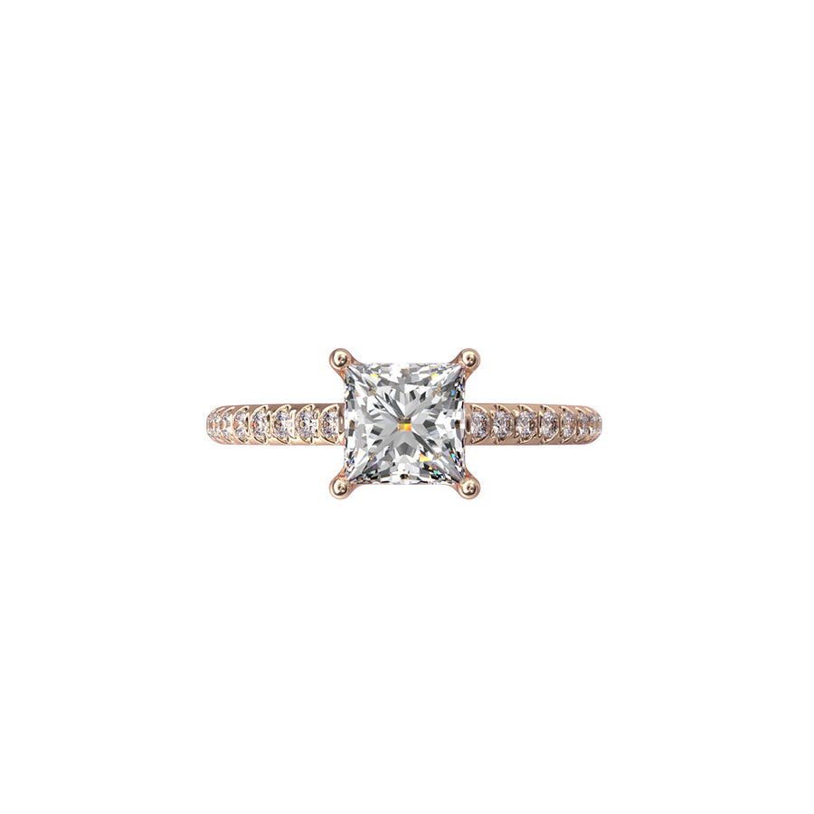 Solitaire Absolue 1ct pavé Princesse - Or rose 18k - diamant éthique - Loyale Paris