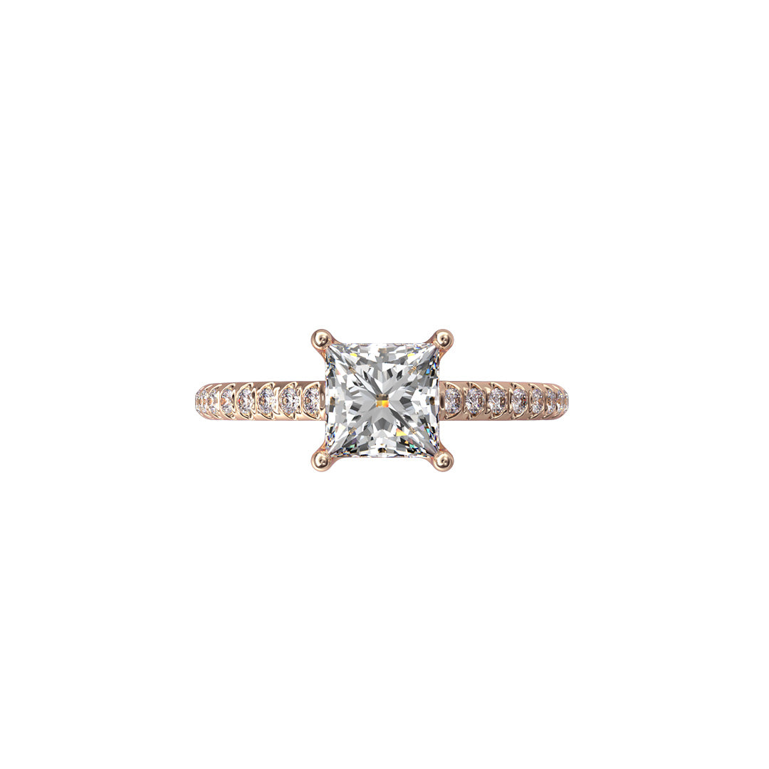 Solitaire Absolue 1ct pavé Princesse - Or rose 18k - diamant éthique - Loyale Paris