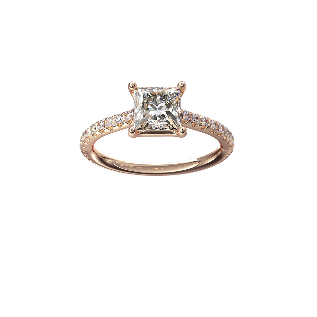 Solitaire Absolue 1ct pavé Princesse - Or rose 18k - diamant éthique - Loyale Paris