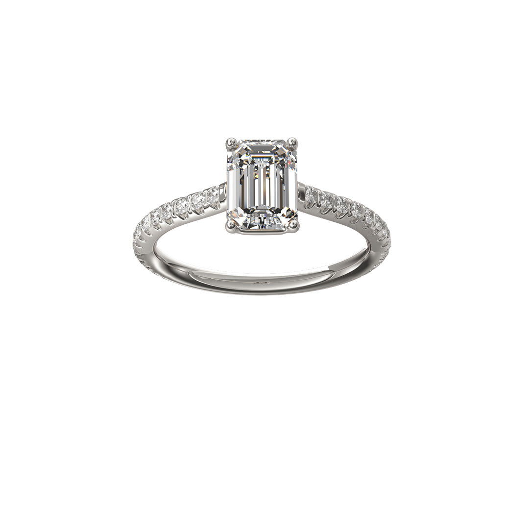 Solitaire Absolue 1ct pavé Émeraude - Or blanc 18k - diamant éthique - Loyale Paris