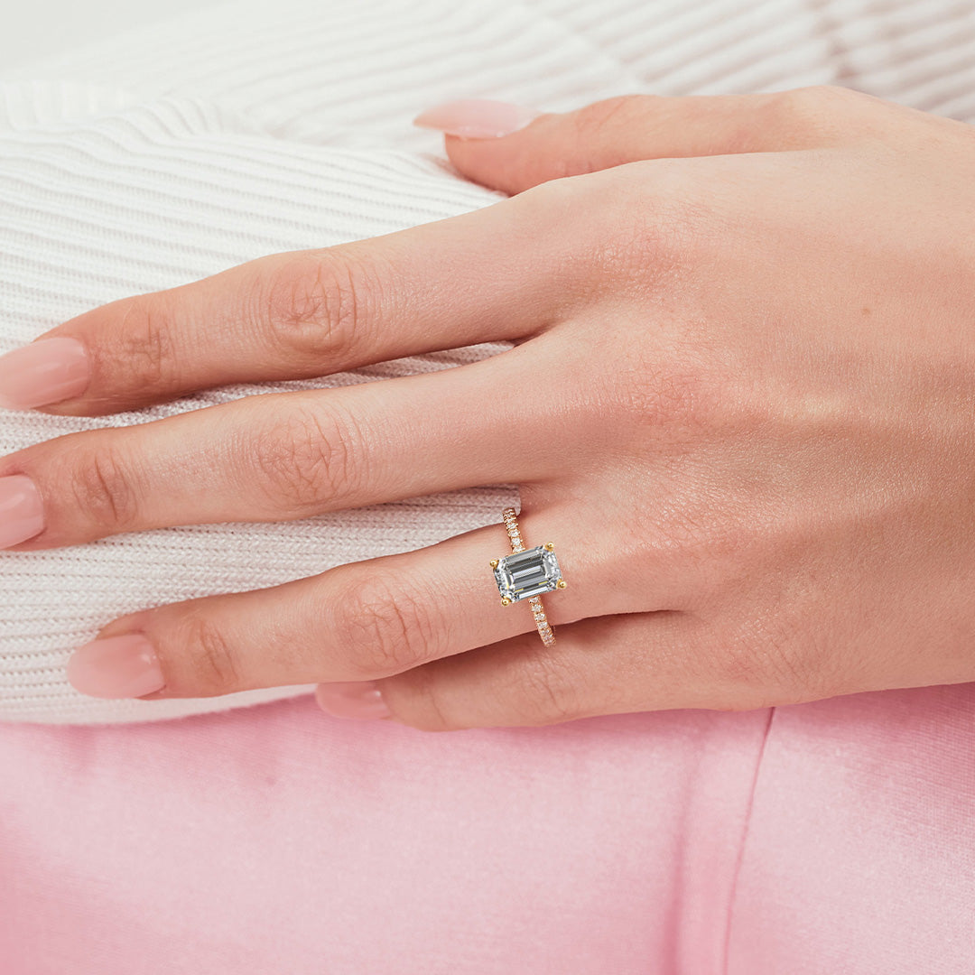 Solitaire Absolue 1ct pavé Émeraude - Or blanc 18k - diamant éthique - Loyale Paris