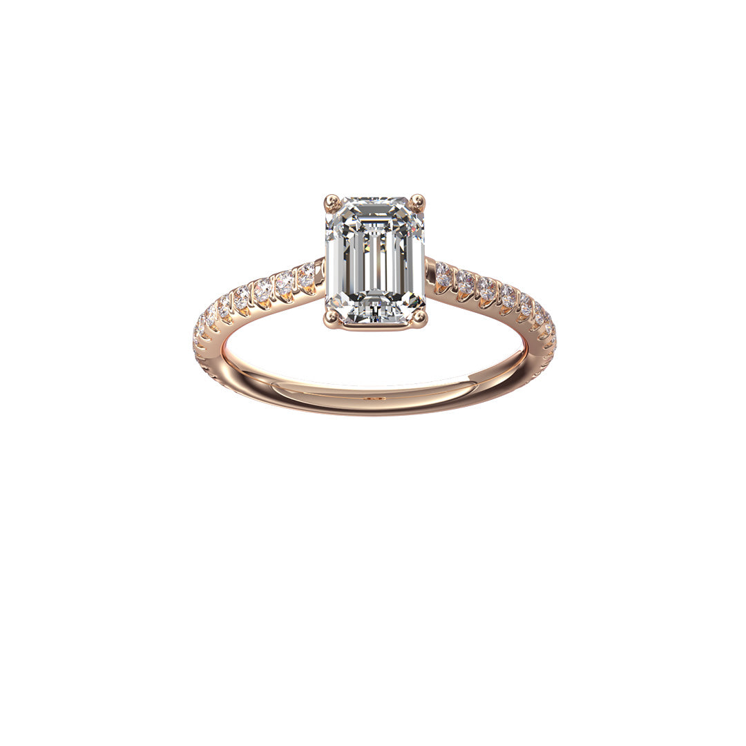 Solitaire Absolue 1ct pavé Émeraude - Or rose 18k - diamant éthique - Loyale Paris