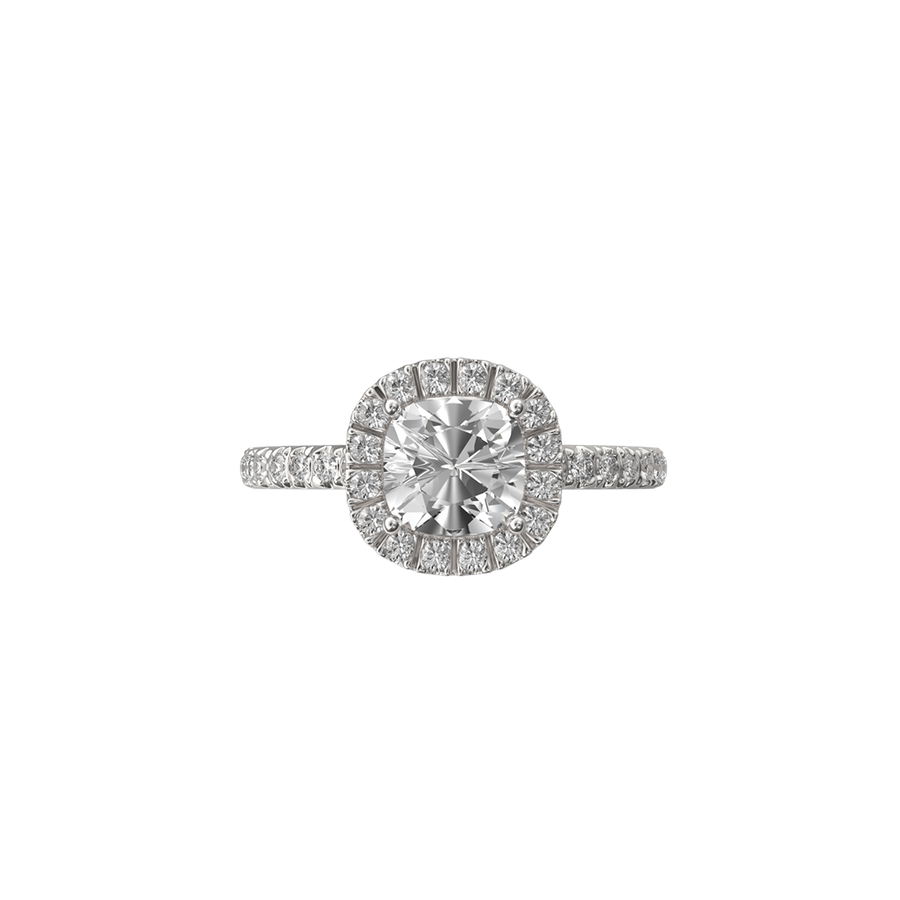 Solitaire Absolue Couronne 1ct pavé Coussin - Or blanc 18k - diamant éthique - Loyale Paris