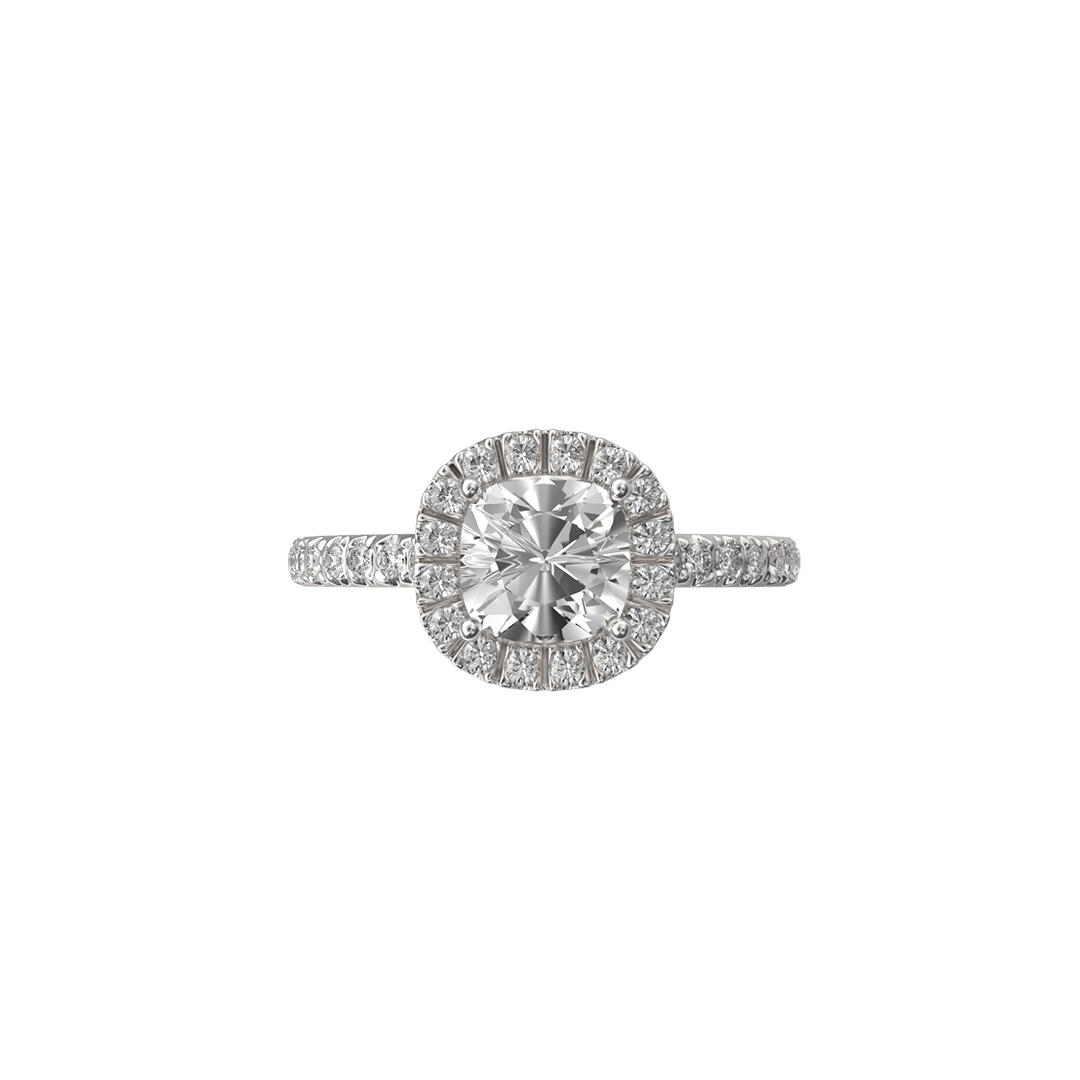 Solitaire Absolue Couronne 1ct pavé Coussin - Or blanc 18k - diamant éthique - Loyale Paris