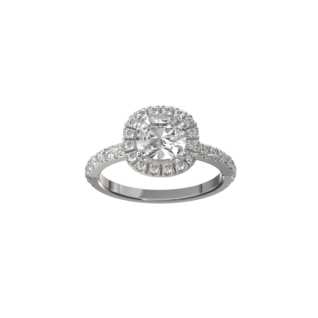 Solitaire Absolue Couronne 1ct pavé Coussin - Or blanc 18k - diamant éthique - Loyale Paris