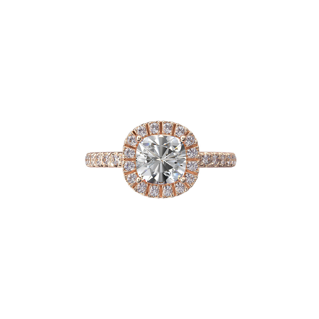Solitaire Absolue Couronne 1ct pavé Coussin - Or rose 18k - diamant éthique - Loyale Paris