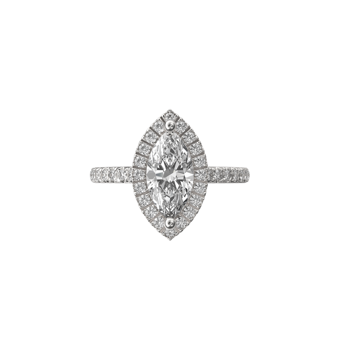 Solitaire Absolue Couronne 1ct pavé Marquise - Or blanc 18k - diamant éthique - Loyale Paris