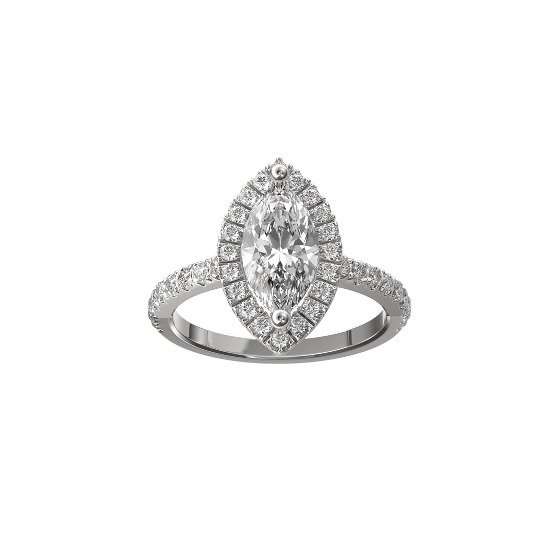 Solitaire Absolue Couronne 1ct pavé Marquise - Or blanc 18k - diamant éthique - Loyale Paris