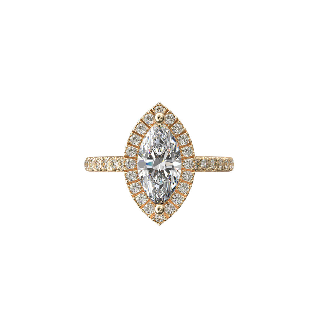Solitaire Absolue Couronne 1ct pavé Marquise - Or jaune 18k - diamant éthique - Loyale Paris