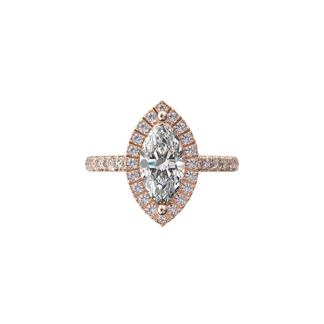 Solitaire Absolue Couronne 1ct pavé Marquise - Or rose 18k - diamant éthique - Loyale Paris