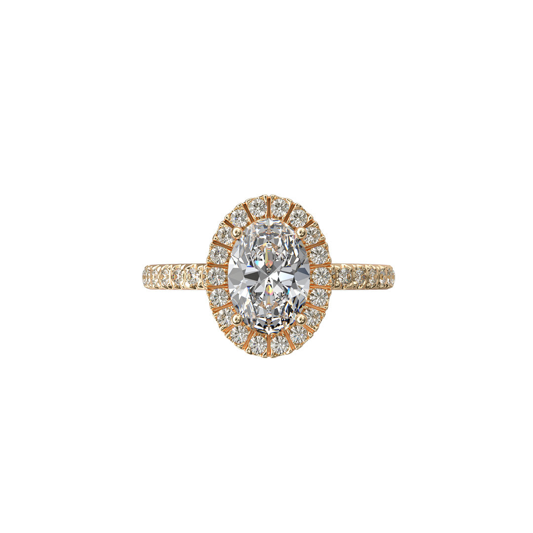 Solitaire Absolue Couronne 1ct pavé Ovale - Or jaune 18k - diamant éthique - Loyale Paris