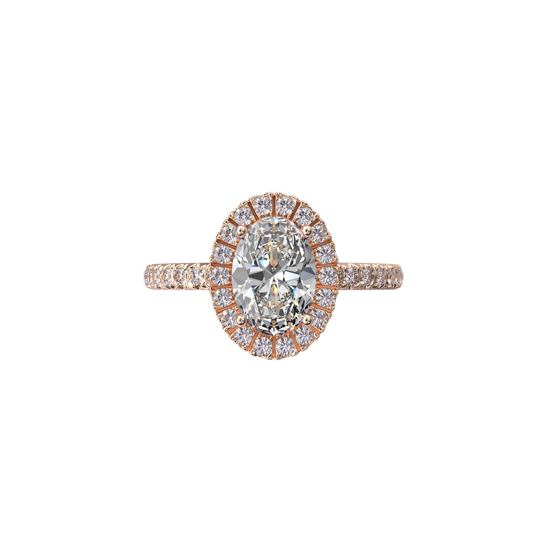 Solitaire Absolue Couronne 1ct pavé Ovale - Or rose 18k - diamant éthique - Loyale Paris