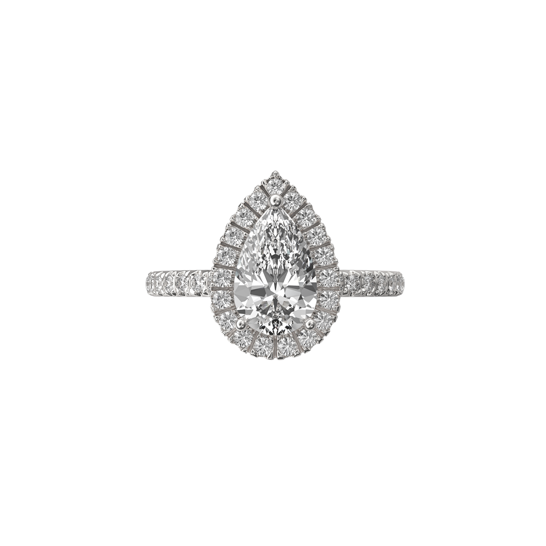 Solitaire Absolue Couronne 1ct pavé Poire - Or blanc 18k - diamant éthique - Loyale Paris