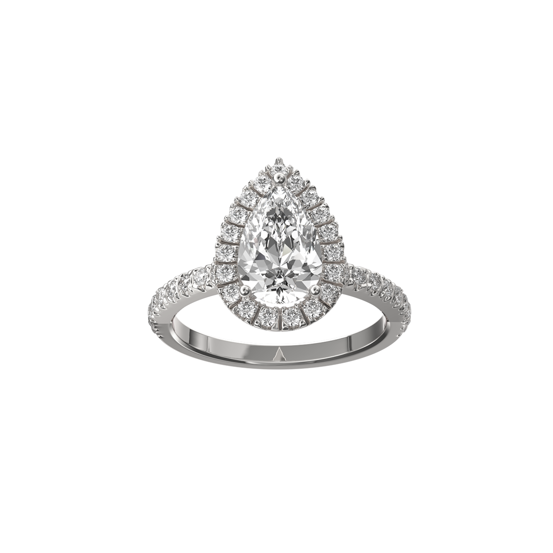 Solitaire Absolue Couronne 1ct pavé Poire - Or blanc 18k - diamant éthique - Loyale Paris