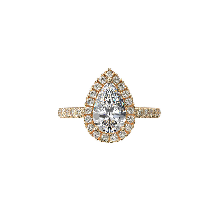 Solitaire Absolue Couronne 1ct pavé Poire - Or jaune 18k - diamant éthique - Loyale Paris