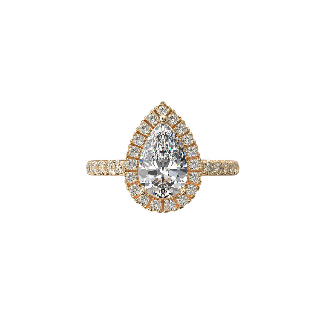 Solitaire Absolue Couronne 1ct pavé Poire - Or jaune 18k - diamant éthique - Loyale Paris