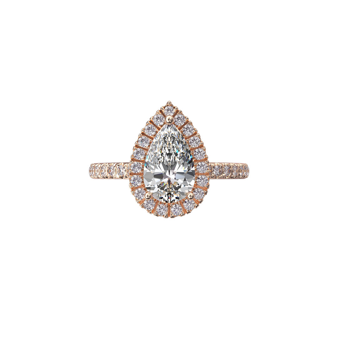 Solitaire Absolue Couronne 1ct pavé Poire - Or rose 18k - diamant éthique - Loyale Paris