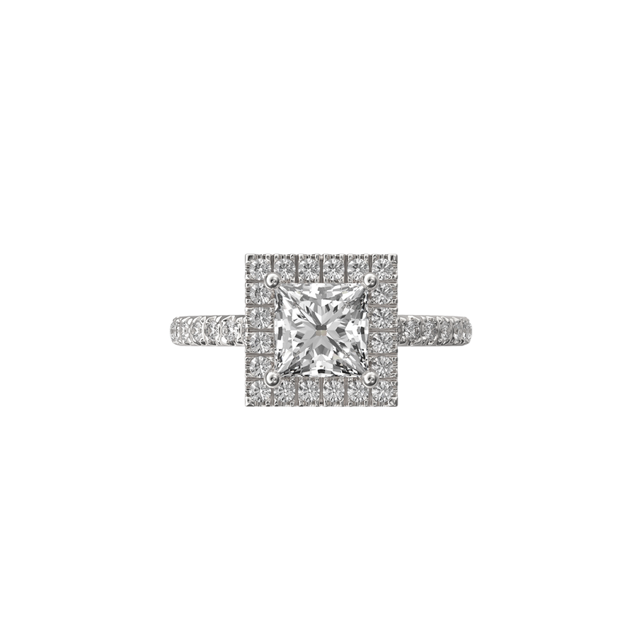 Solitaire Absolue Couronne 1ct pavé Princesse - Or blanc 18k - diamant éthique - Loyale Paris