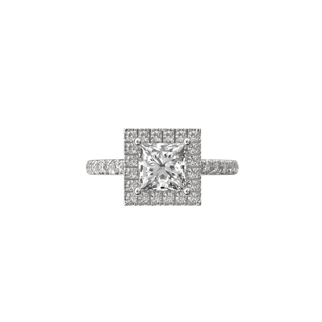 Solitaire Absolue Couronne 1ct pavé Princesse - Or blanc 18k - diamant éthique - Loyale Paris